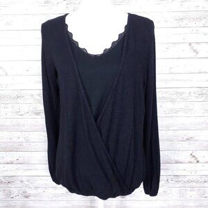 Bobeau Womens Wrap Sweater XS Black 468A